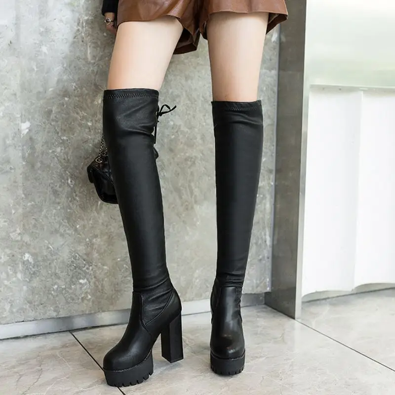 Женские ботфорты на шнуровке FITWEE теплые зимние сапоги платформе и высоком