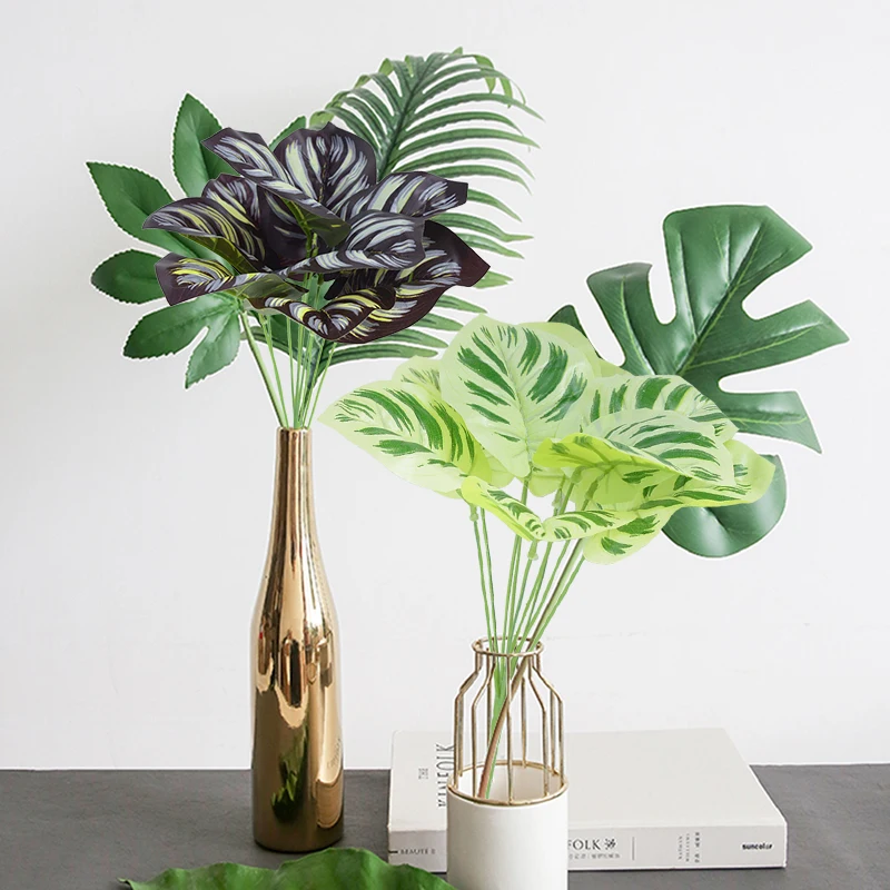 

1bouquet Artificial Green Palm Leaves Wedding Decoration Monstera Home Living Room Balcony Garden Decor Fake Tropical Plant