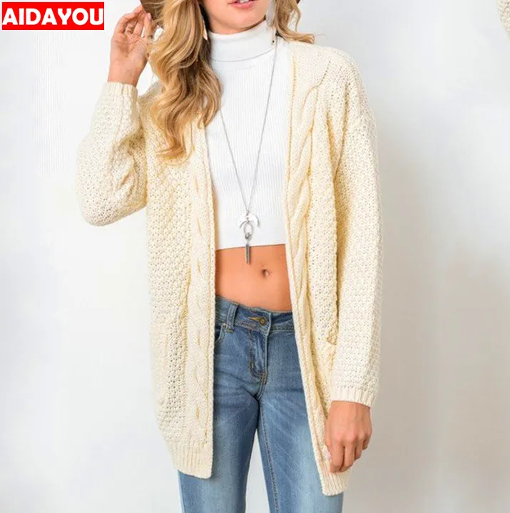 Женский длинный вязаный свитер повседневный открытый Спереди Кардиган размера