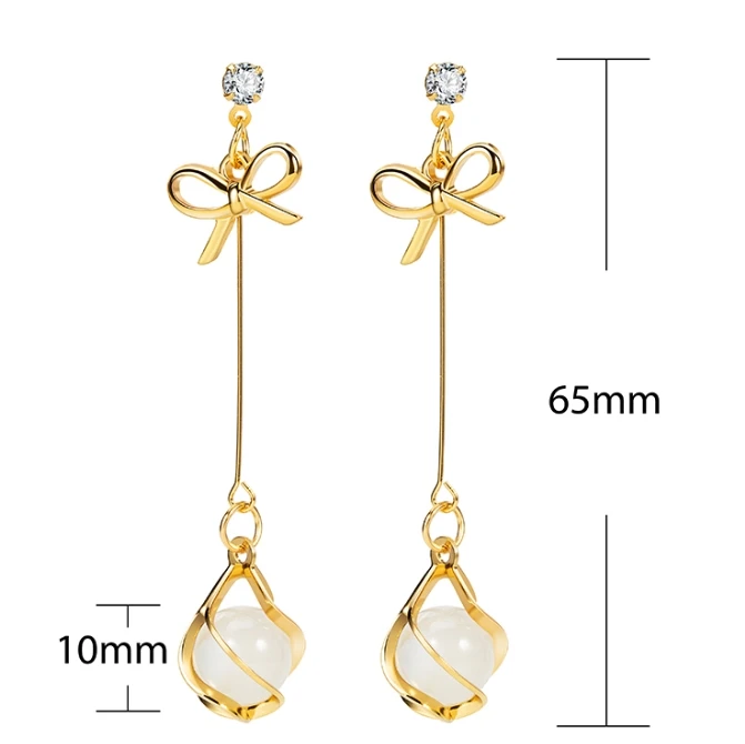 

Korean Bowknot Tassel Opal Pendant Earrings Simple and Versatile Trend Earrings Long Temperament Earrings Women Jewelry