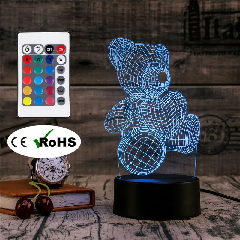 3D Led ночник настольная лампа Love Bear Светодиодная для дома коридора отеля вечерние