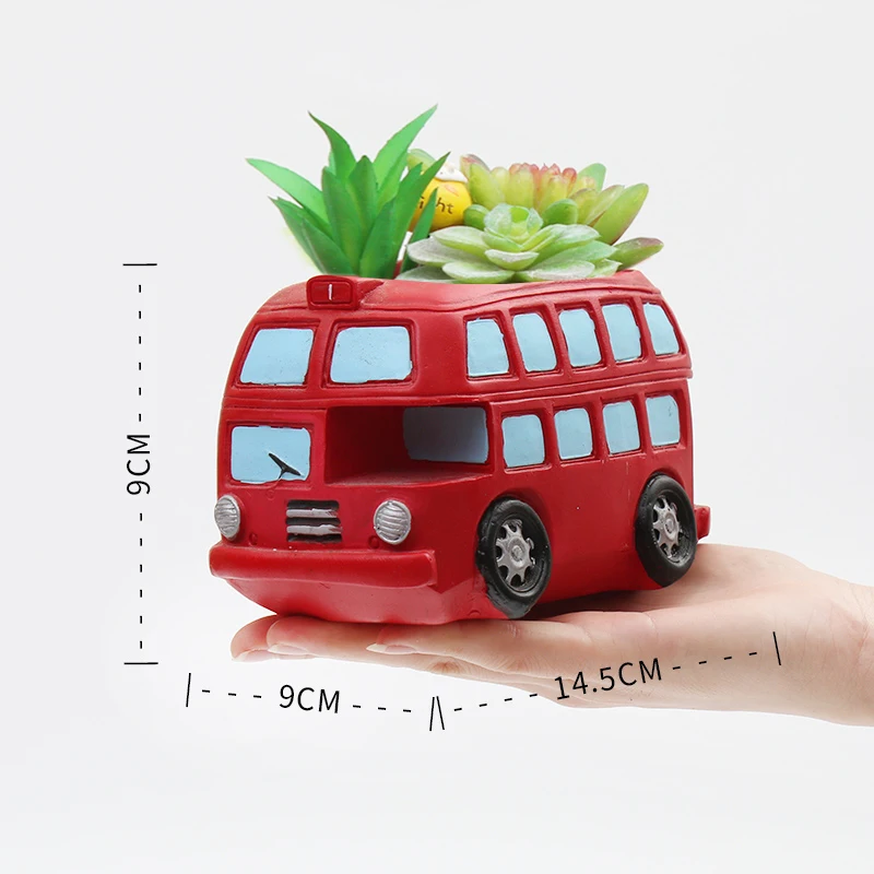 Винтаж цветочный горшок из смолы с милым мультипликационным принтом машинки usb