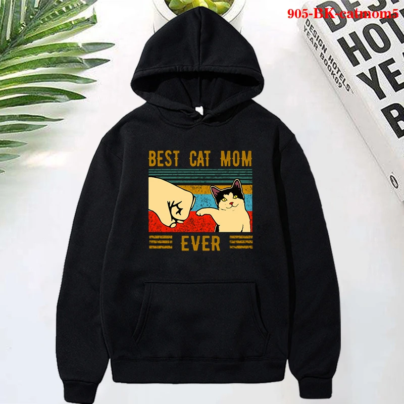

Винтажные толстовки Best Cat Mom Ever для мужчин и женщин, Модный свитшот, пуловер с длинным рукавом, худи с принтом милого кота, Азиатский размер, д...