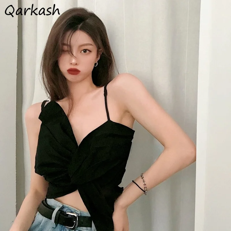 

Camis Women Retro Summer Ulzzang Classic Bow Design Black Sexy Girls Stretchy Crops Female Tops Holiday Club Wear Inside Popular