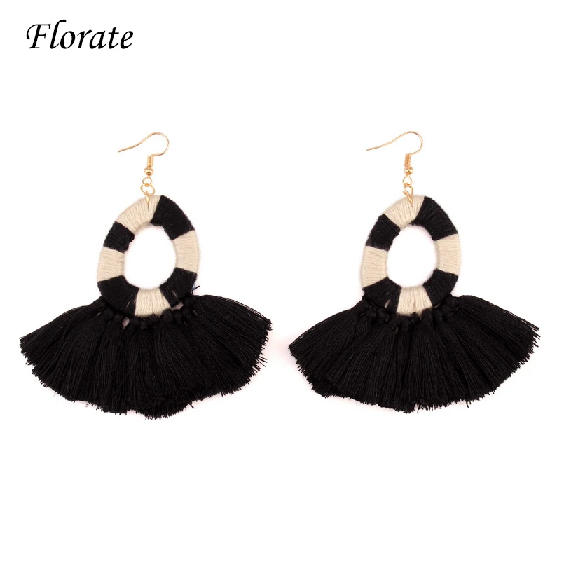 Женские Висячие серьги подвески с помпонами и шелковой нитью Разноцветные