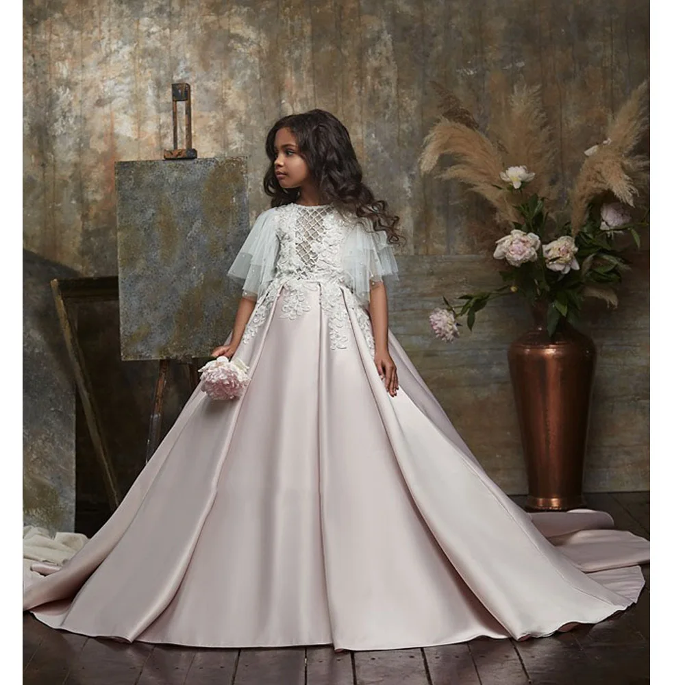 Трапециевидные платья принцессы для маленьких девочек из тафты кружевные с