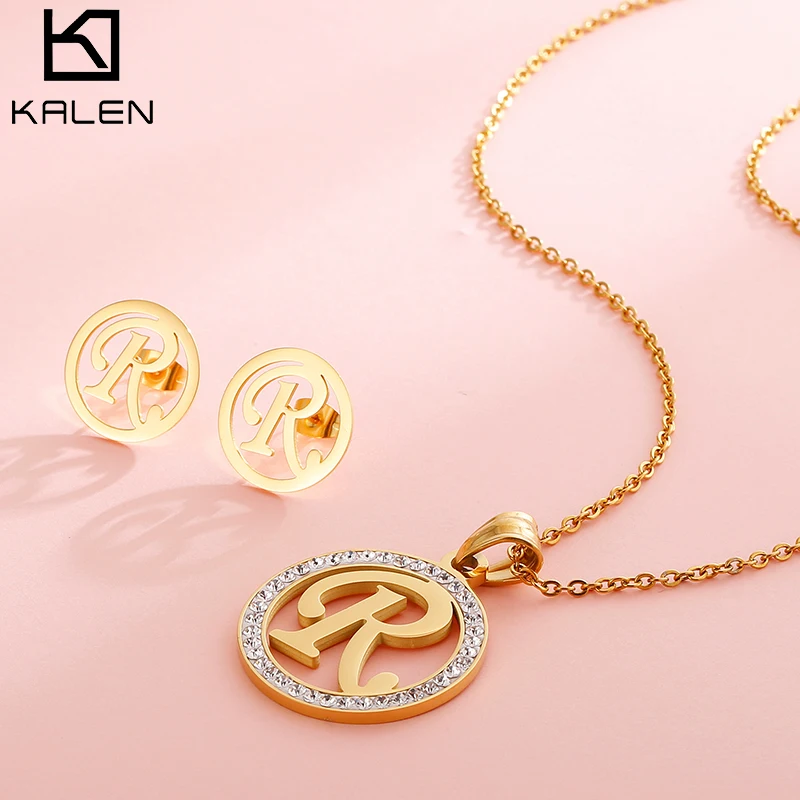 Kalen Новый дешевый ювелирный набор с буквенным принтом женские Стразы и Золотая