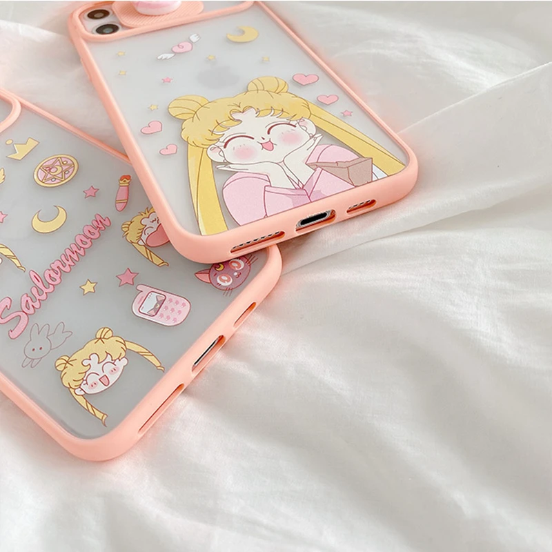 

Cute cartoon 3D Sailor Moon Slide Lens soft phone case for iphone 12 mini 11 Pro X XR XS MAX 7 8 Plus Thick color border cover