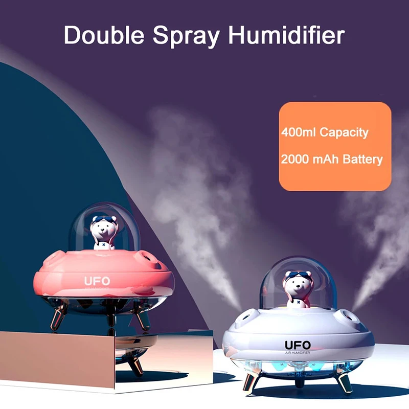 UFO Dual Spray Cute Pet Humidifier Home Air Atomizer Moisturizer Desktop Mini USB Aromatherapy Humidifier