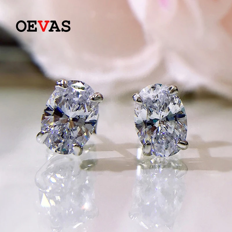 

OEVAS 100% 925 Sterling Silver 5*7mm Oval High Carbon diamond Stud Earrings For Women Sparkling Wedding Party Fine Jewelry Gift