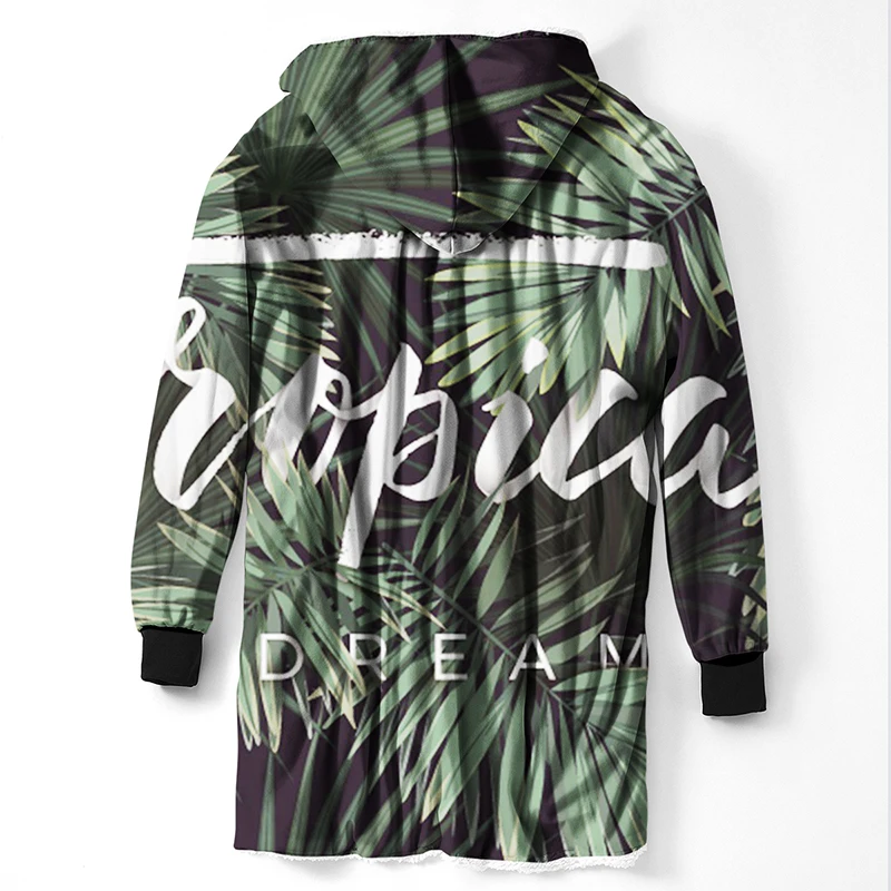 Одеяло с капюшоном и листьями тропических растений красное зеленое белое