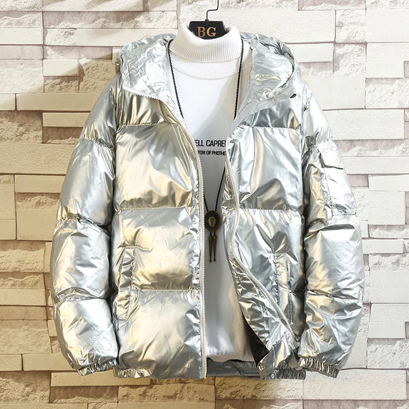 

2020 Women's Down Jacket Winter Glossy Silver/Black/Gold/Blue Plus Size Hooded Parka Outwear Down Padded Coats