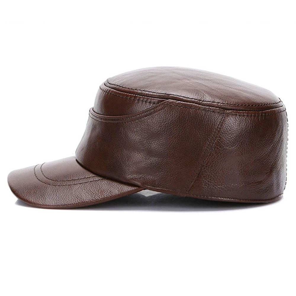 Hot Sale Winter Men Real Cowhide Leather Military Hats male 100% Genuine Cow Caps Fashion Top Flat Cap |