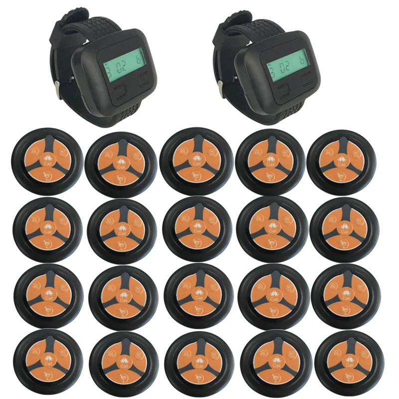 

Wireless Paging System 2 Wrist Watch Receiver +20 Ultrathin Call Buttons Black For Restaurant Coffee Shop