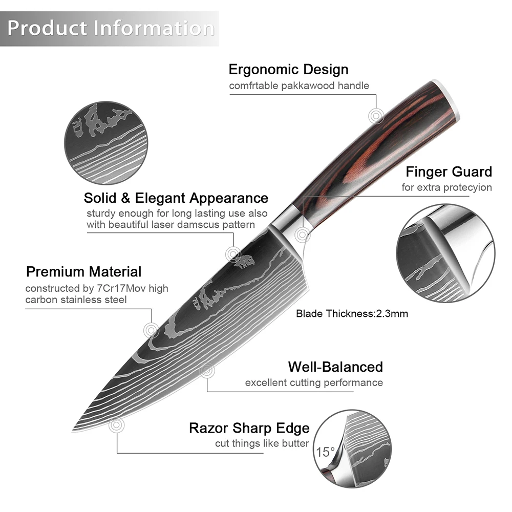 Японский кухонный нож XITUO резец шеф-повара сантоку Мясницкий резак лазерный узор
