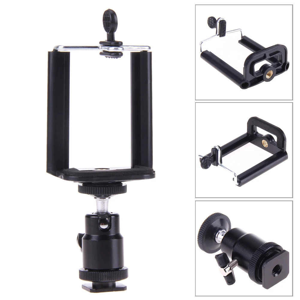 

Camera Tripod Flash Bracket Mount 1/4 Adapter Ball Head with Phone Holder