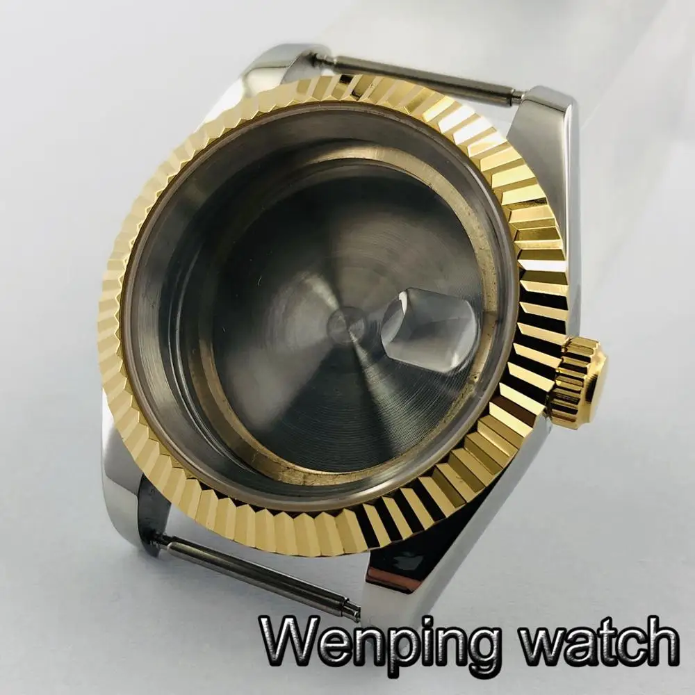 40 мм сапфировое стекло серебристый футляр для часов позолоченный ободок