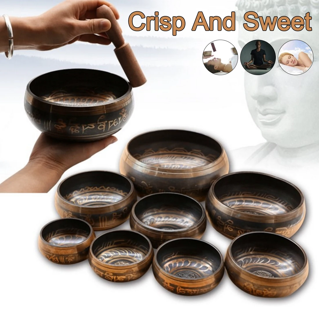 Набор чаши для медитации Поющая чаша тибетская буддийская буддистской звуковой