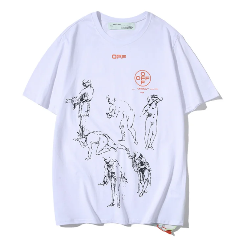 

21ss off white ow graffiti Solid arrow short sleeve ink character Hip Hop T-shirt men and women with the same basic loose tee