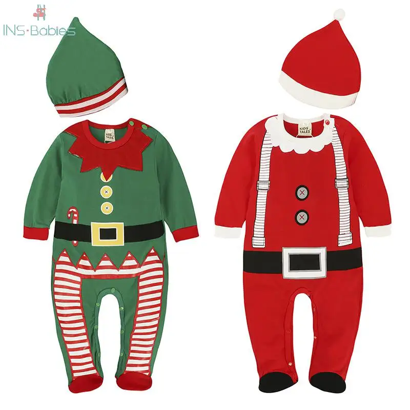 

New arrival Christmas baby girls clothes Lovely My First Christmas Romper 2pcs jumpsuit+Hat Outfits Autumn kids Clothing 2022