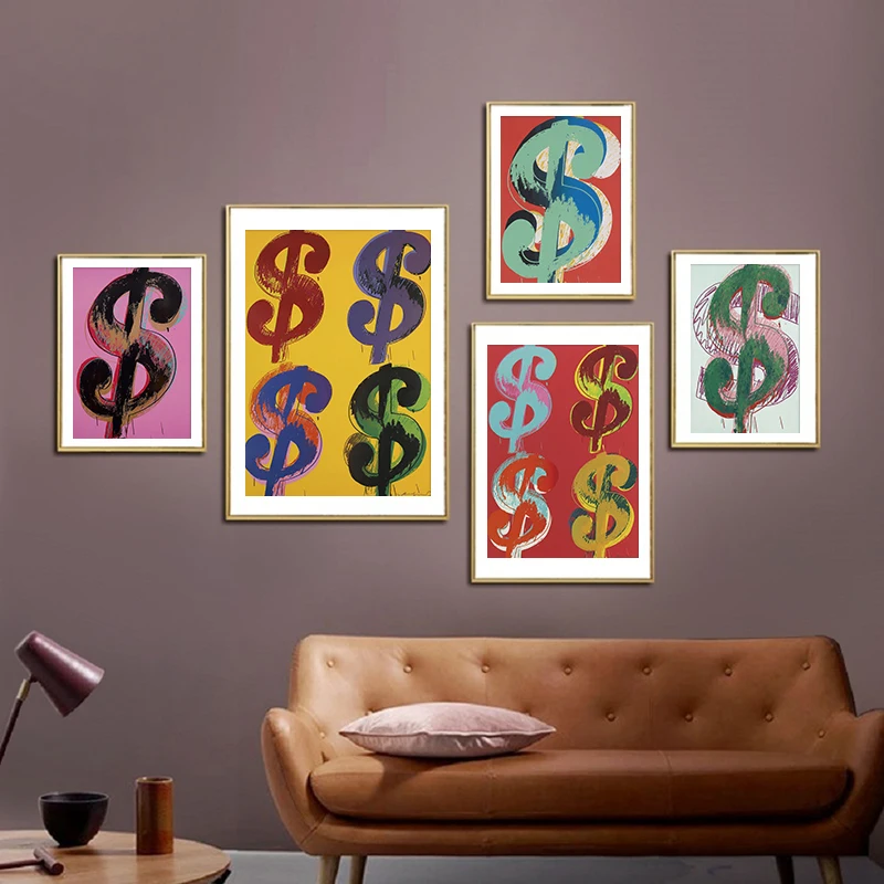 

Andy Warhol Dollar Sign Pop Art Canvas Painting Classic Exhibition Poster Print Decorative Picture Living Room Home Wall Decor