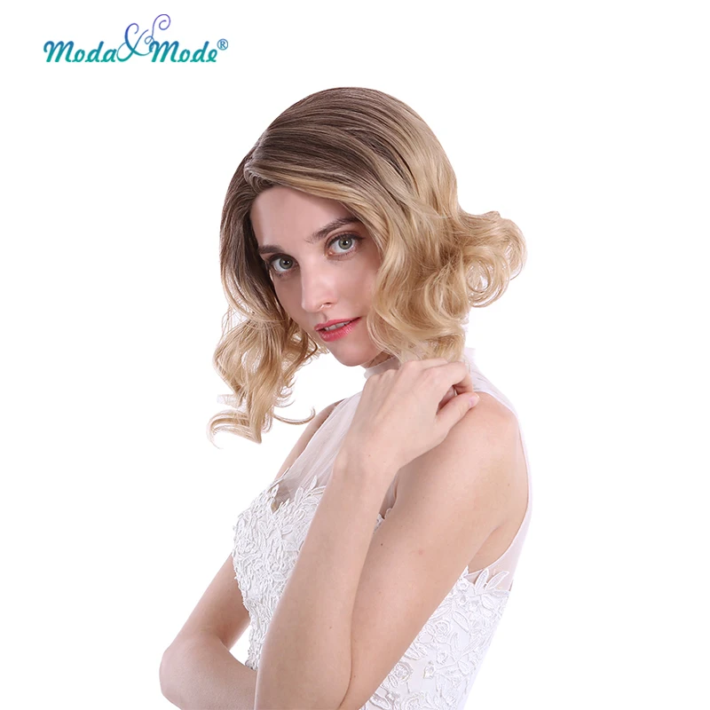 Мода и режим 14 &quotкороткий Боб Свободные волны парики Омбре блонд синтетический