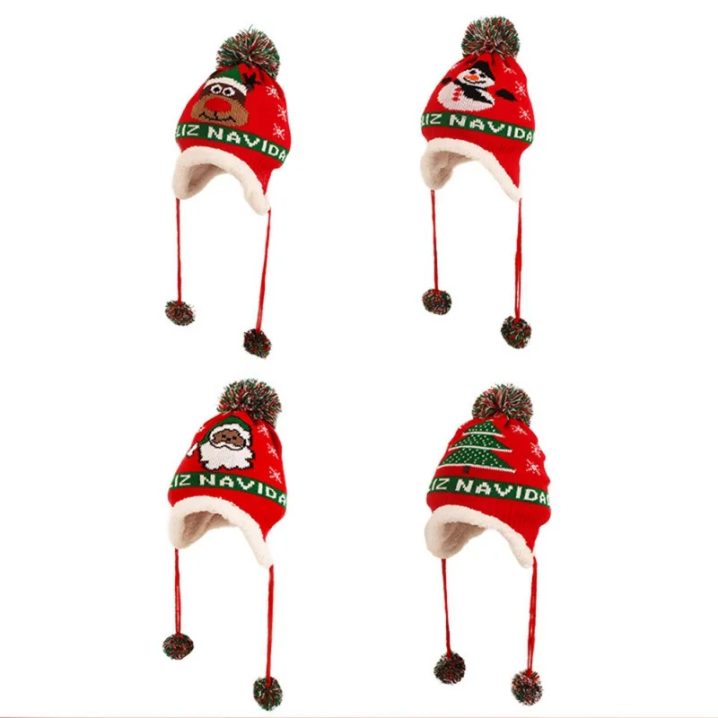 

Детская вязаная шапка для девочек, детская шапка с мультяшным рисунком для мальчиков, бархатная теплая детская шапочка, Рождественская шап...