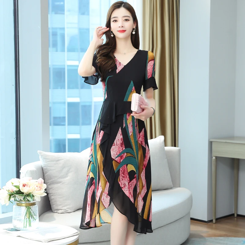 

Summer Vintage Floral Chiffon Midi Sundress 2021 Korean Women Oversize Boho Beach Dress Party Casual Bodycon Sexy V-neck Vestido