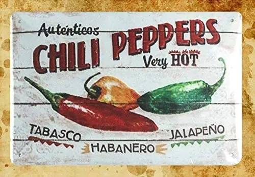 

Metal tin Sign Decor Wall Art Shop Wall Decor Autentieos Chili Peppers Very hot tin Metal Sign 12x16 inches