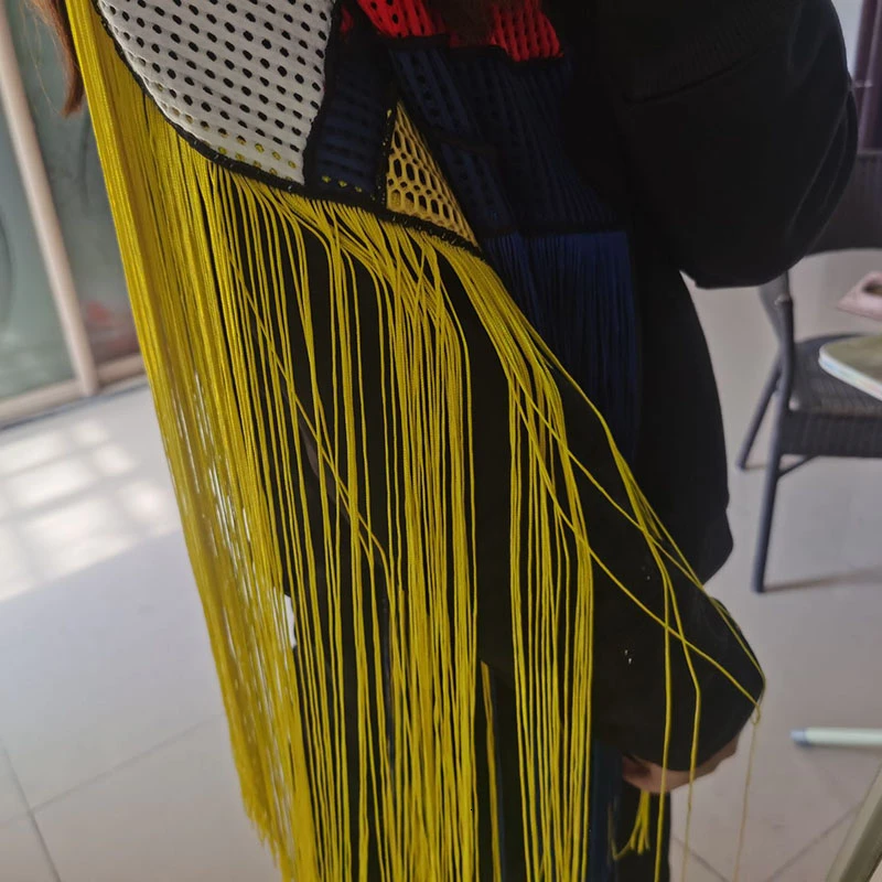 Женский пуховый Свитшот TVVOVVIN толстый составного кроя с радужными кисточками в