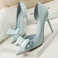 new fashion show sweet bowknot high heeled shoes fine heel shallow mouth pointed side cutout women party all match delicate