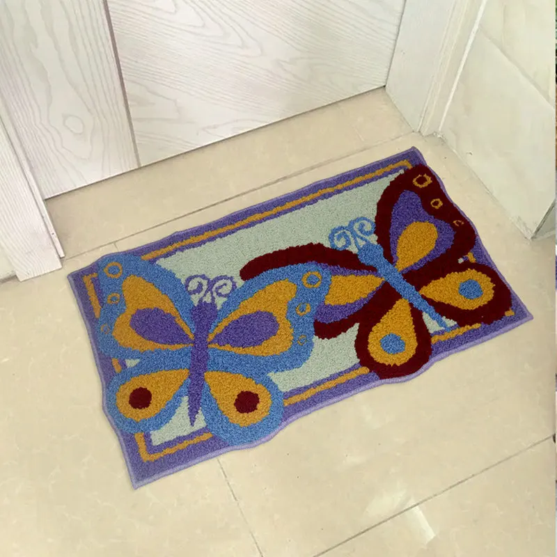 

Embroidery Butterfly Doormat Rectangle Soft Plush Anti-Slip Absorbent Front Door Mat Kitchen Bathroom Carpets Rug 80x50cm