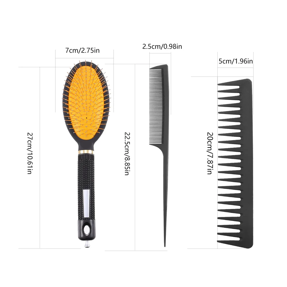 

3Pcs Detangling Paddle Brush Tail Comb Hair Styling Fine Tooth Hair Comb