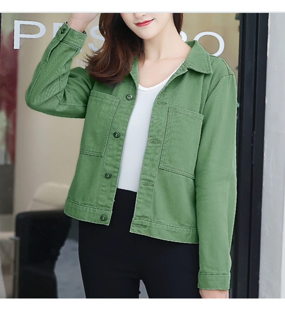 Женская короткая джинсовая куртка в Корейском стиле Повседневная приталенная