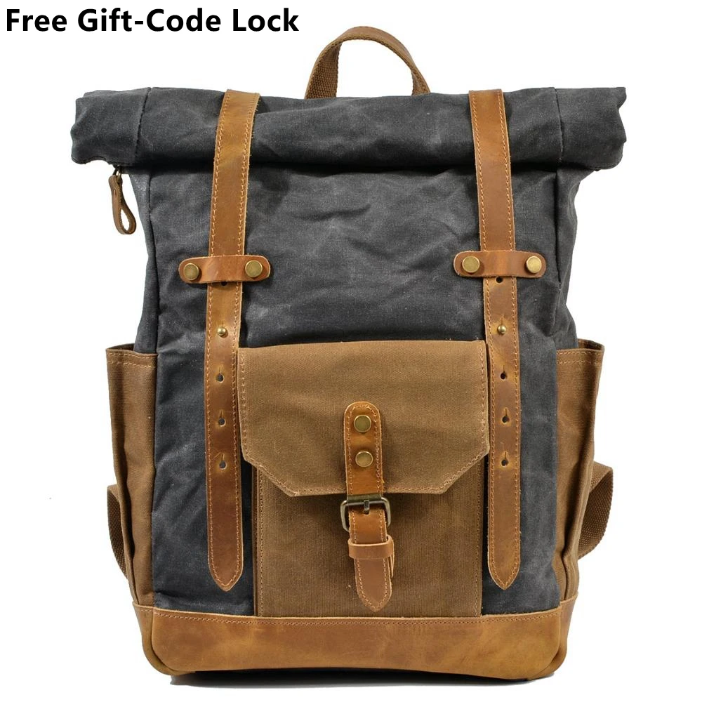 For Men Women Oil Wax Canvas Leather Travel Backpack Large Waterproof Daypacks Retro Bagpack