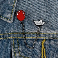 red balloon paper boat enamel pin custom chain brooches for shirt lapel bag badge fun childish jewelry gift for kids friends