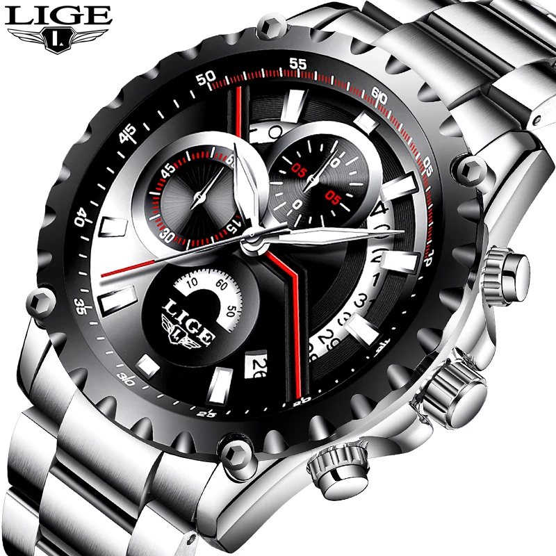 

Relogio Masculino LIGE Mens Watches Fashion Sport Quartz Watch Men Top Brand Luxury Full Steel Business Waterproof Watch+Box