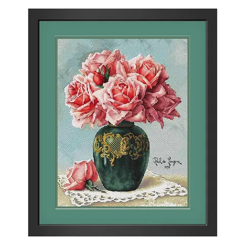 Набор для вышивки крестиком B1490, точная печать, розовая роза в бутылке, цветок для гостиной, ручная вышивка, домашняя живопись