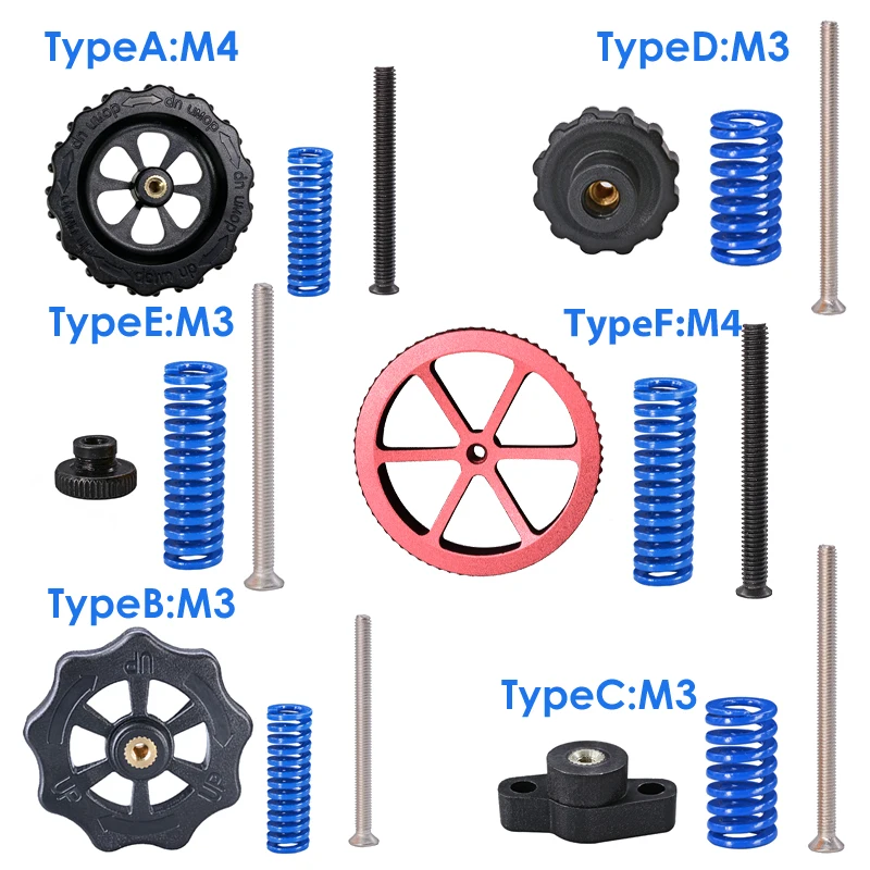4 шт. M3/M4 винтов гаек тепла кровать выравнивания Весна детали ручки 3D принтеры