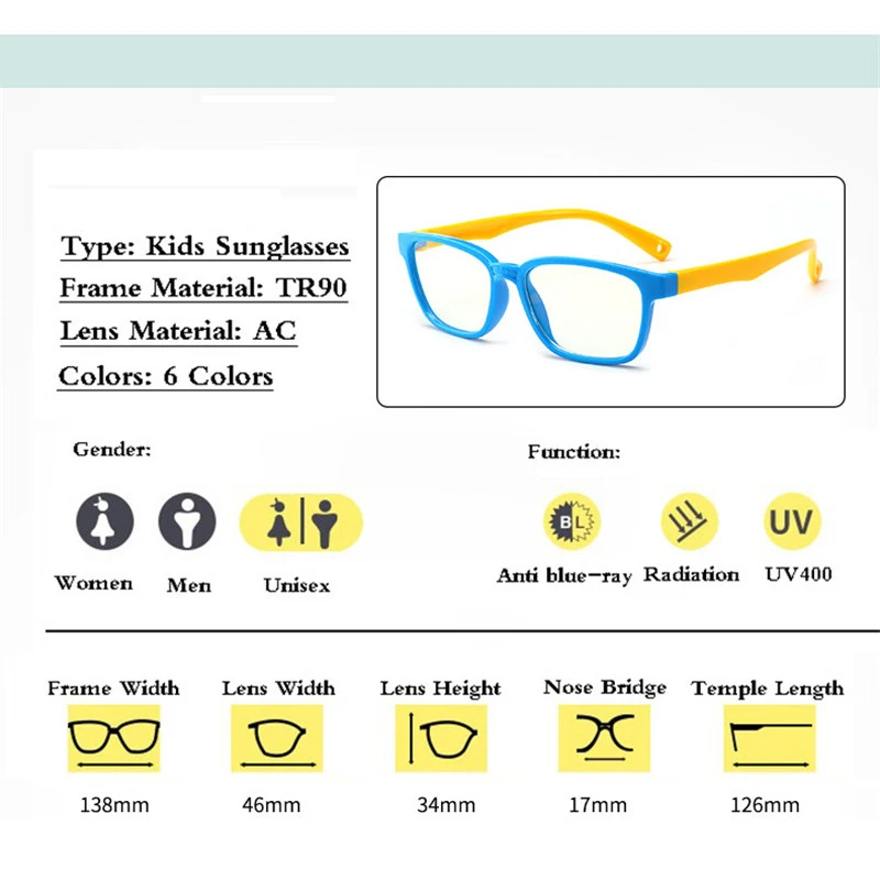 

Ahora Silicone Blue Light Blocking Computer Glasses Frames for Kids Boys Girls Black Green Square Frame Protection Eyewear UV400