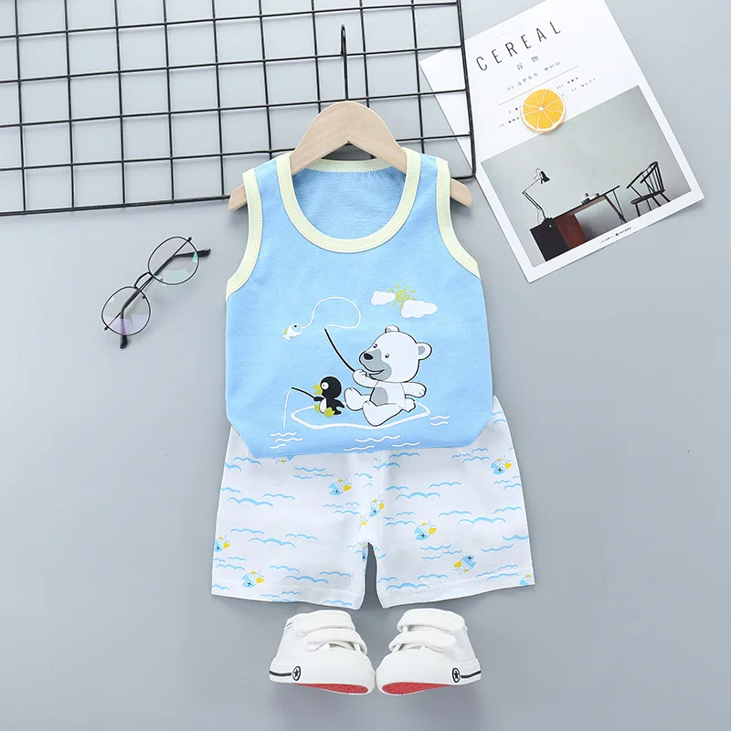 Chlidren Clothing 2Pcs Sets Tops + shorts unisex cartoon sleeveless summer Pajamas | Детская одежда и обувь