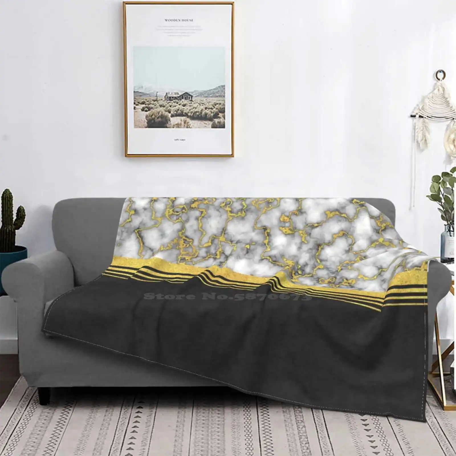 

White Marble And Leather With Gold Veins New Selling Custom Print Flannel Soft Blanket Gold Glitter Leather Dark Leather
