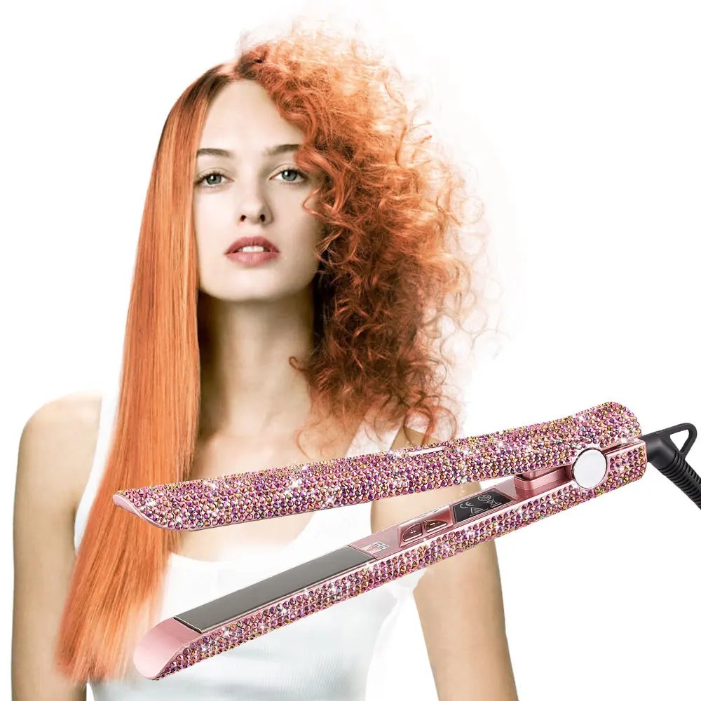 New High Quality Rose Gold Ceramic Electric Splint Hair Straightener Hair Flat Iron Roller Dual-Use Handmade Fashion Curling Rod