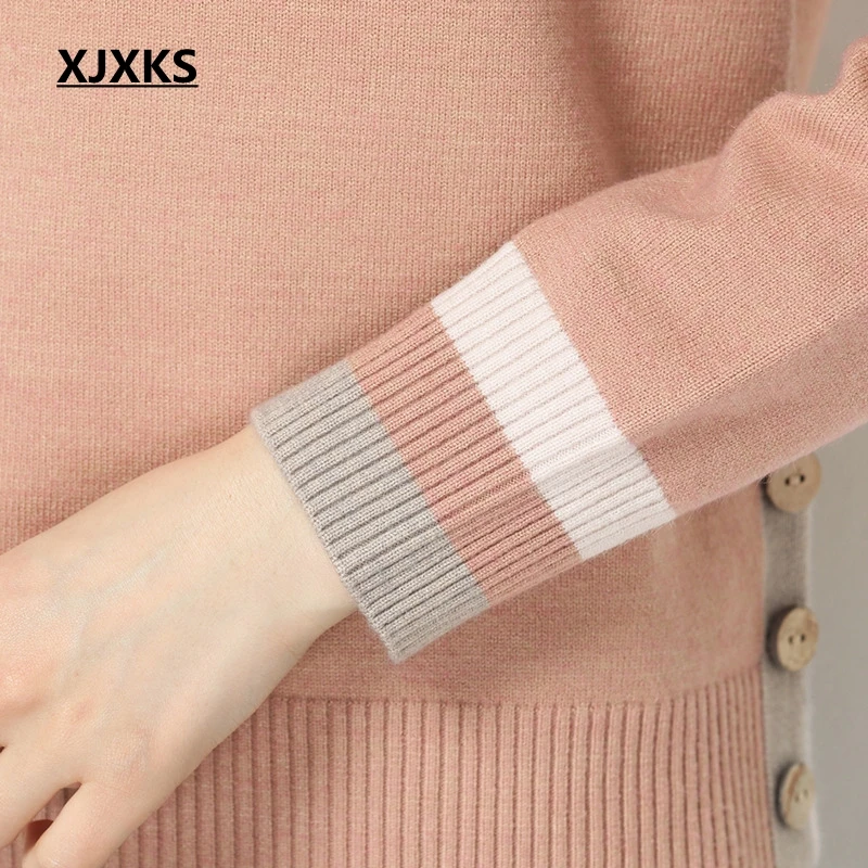 Пуловер женский кашемировый с круглым вырезом и длинными рукавами | Женская