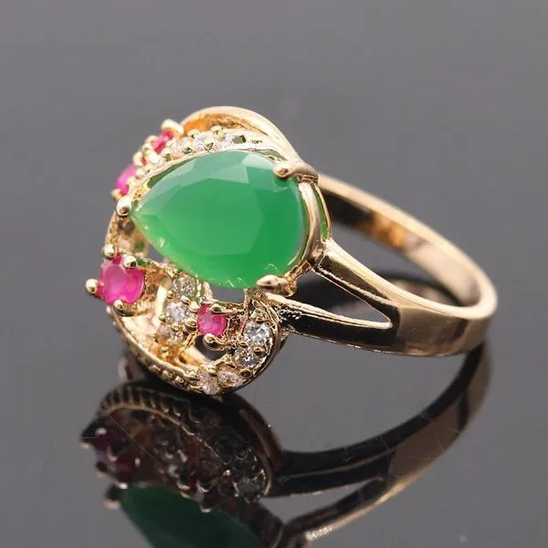 Модные ювелирные изделия Красный фианит & большой зеленый AAA CZ драгоценный камень