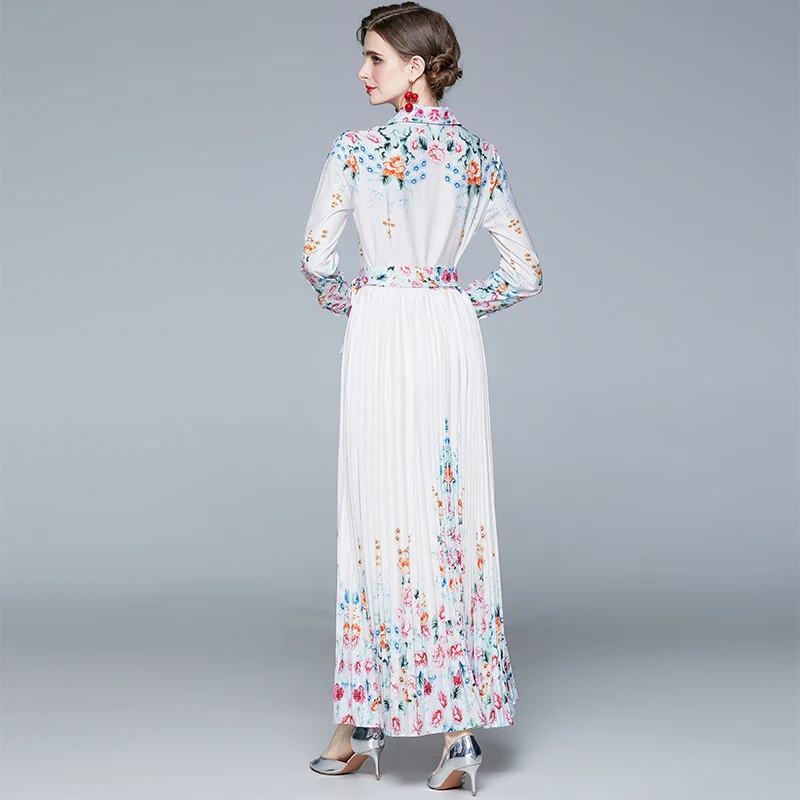 

- the new lapel long sleeve shirts printed long pleated skirt fashion dress [film]