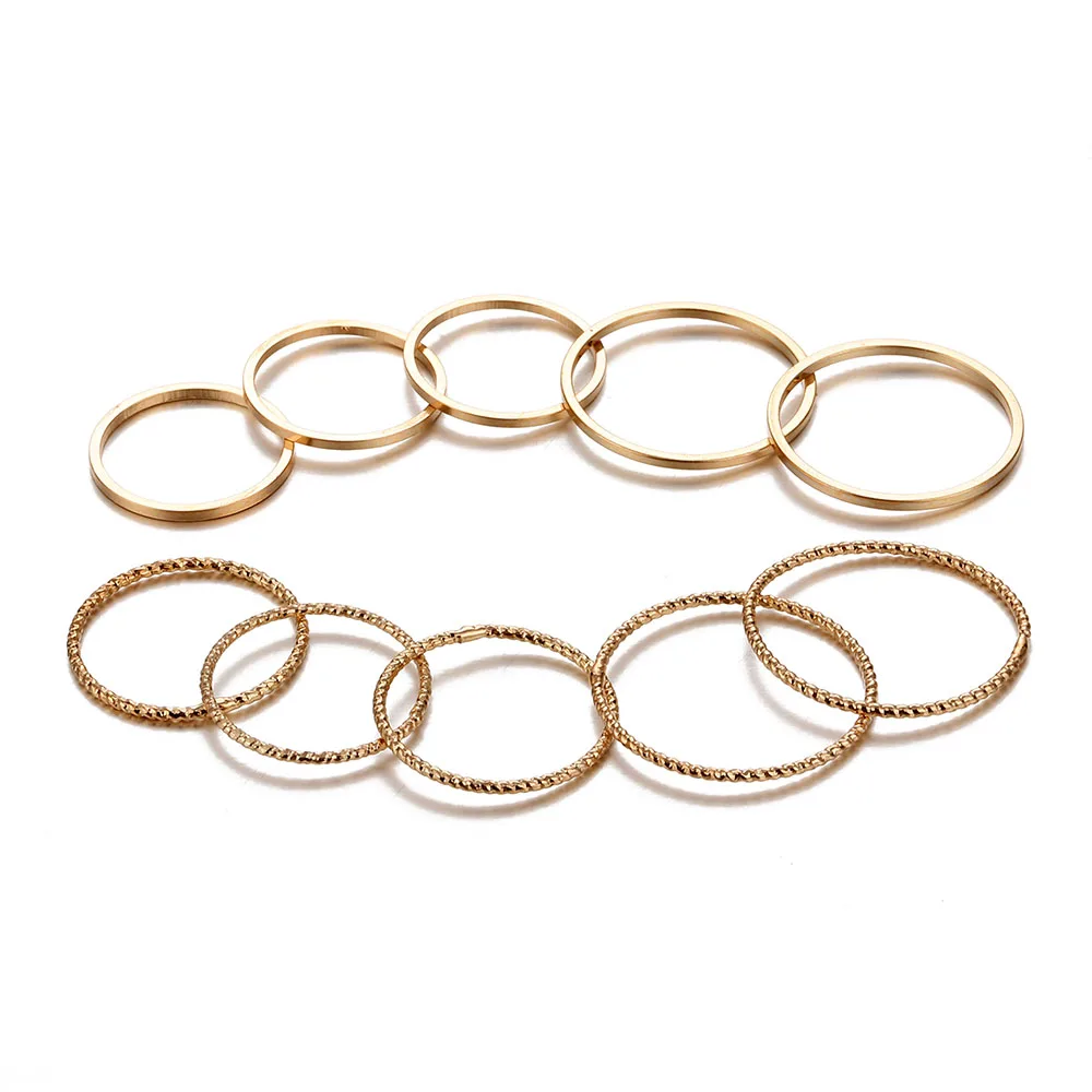 FAMSHIN 8 Pcs/Set Fashion Design Round Gold Color Rings Set For Women Handmade Geometry Finger Ring Set Female Jewelry Gifts