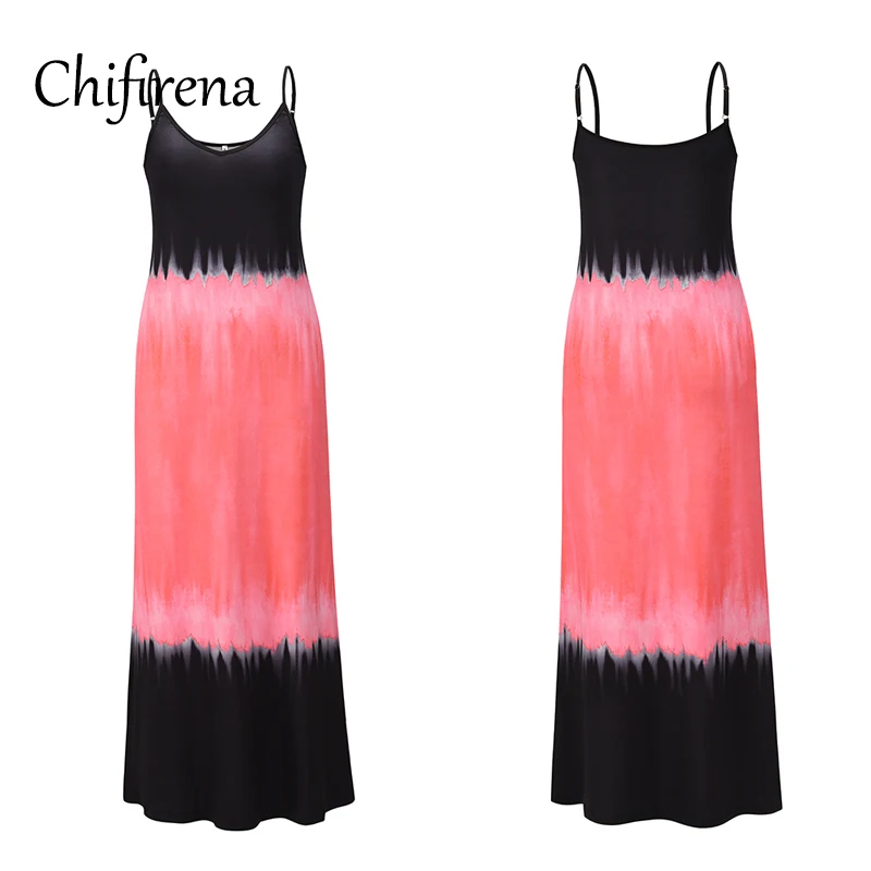 

Chifirena Summer Gradient Print Maxi Dress Women Sleeveless Spaghetti Strap Sexy Long Dresses Boho Beach Elegant Party Sundress