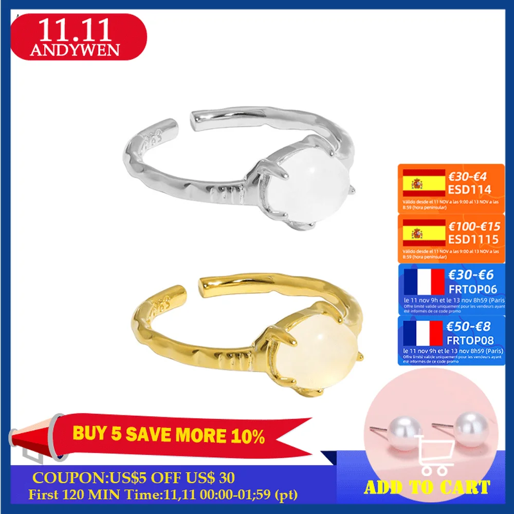 

ANDYWEN 925 Стерлинговое Серебро Золото молоко Кристалл Циркон CZ Открытый круг изменяемые Кольца Регулируемая звеньевая бижутерия