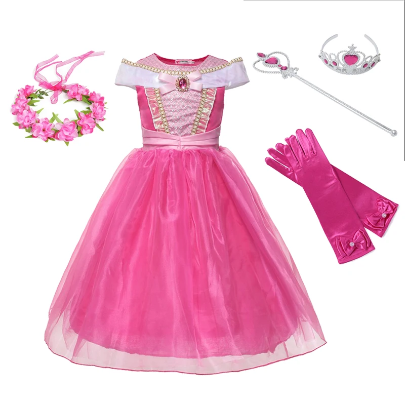 

Girls Princess Dresses Sleeping Beauty Costume Party Vestidos Ball Gown Kids Summer Frock Halloween Cosplay Aurora Clothes